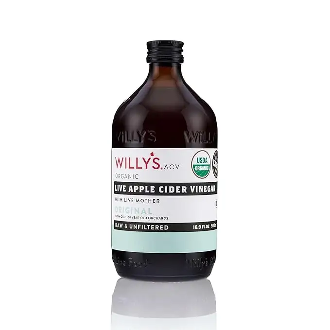 Willy's Organic ACV Apple Cider Vinegar with Mother - Probiotocs for Detox and Gut Health.
